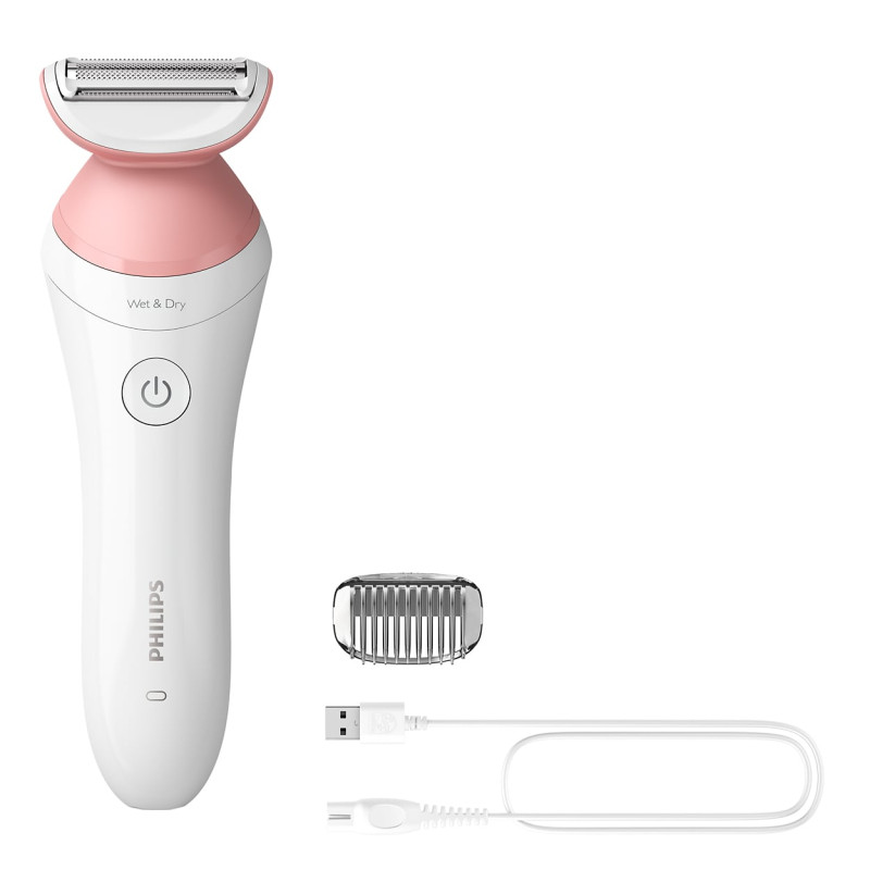 rasoio elettrico philips lady shaver serie 6000 brl146/20 rosa bianco