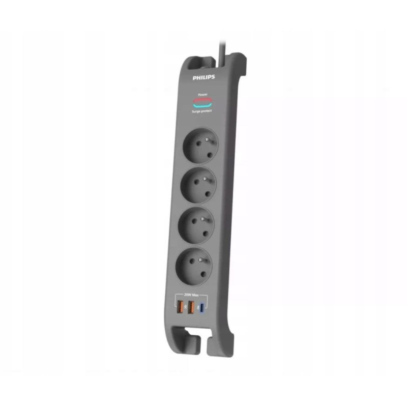 multipresa philips phil-spn4140ga-60 3xusb 2m grigio [alphipfsp414060]