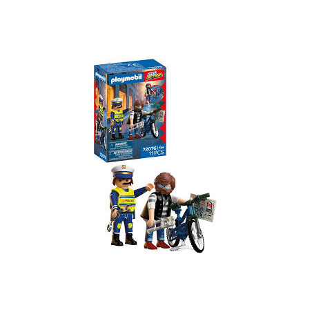 set da gioco playmobil 72076 city action poliziotto e ladro in bicicletta