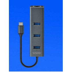 hub usb savio ak-57 hub 3 porte usb-c 3.1 gen1 grigio [nusaous3psak057]