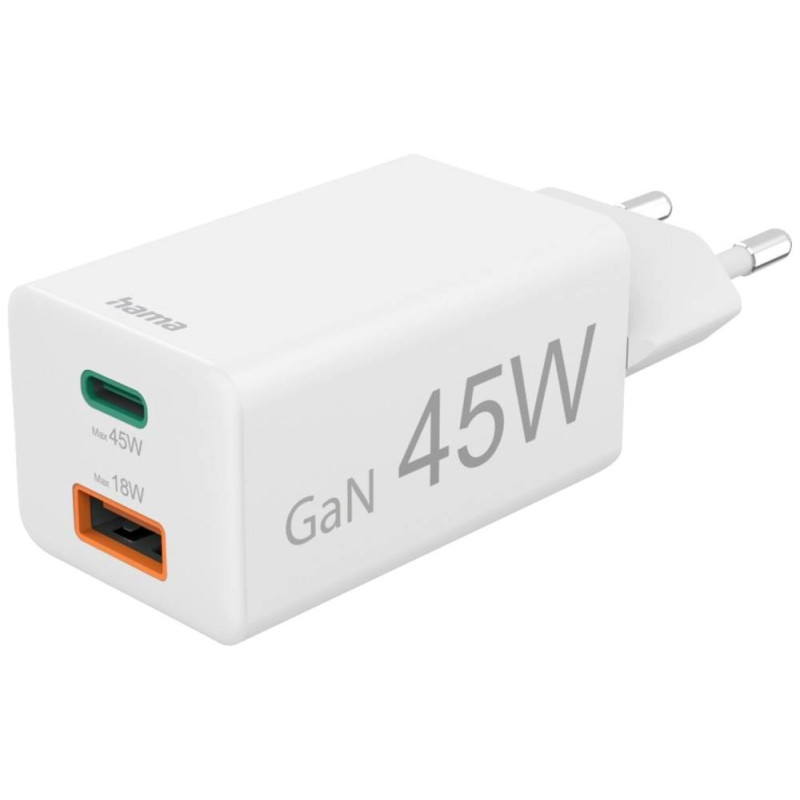 caricabatterie rapido hama usb-c pd/usb-a qc/45w bianco [201993]