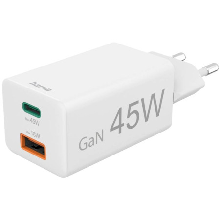 caricabatterie rapido hama usb-c pd/usb-a qc/45w bianco [201993]
