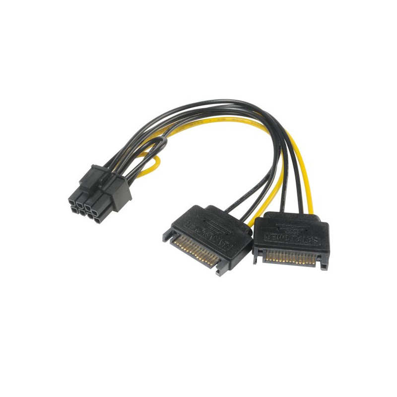 cavo pcie akasa 6+2 pin(m) a 2 x sata power (m + m) multicolore [ak-cbpw19-15]