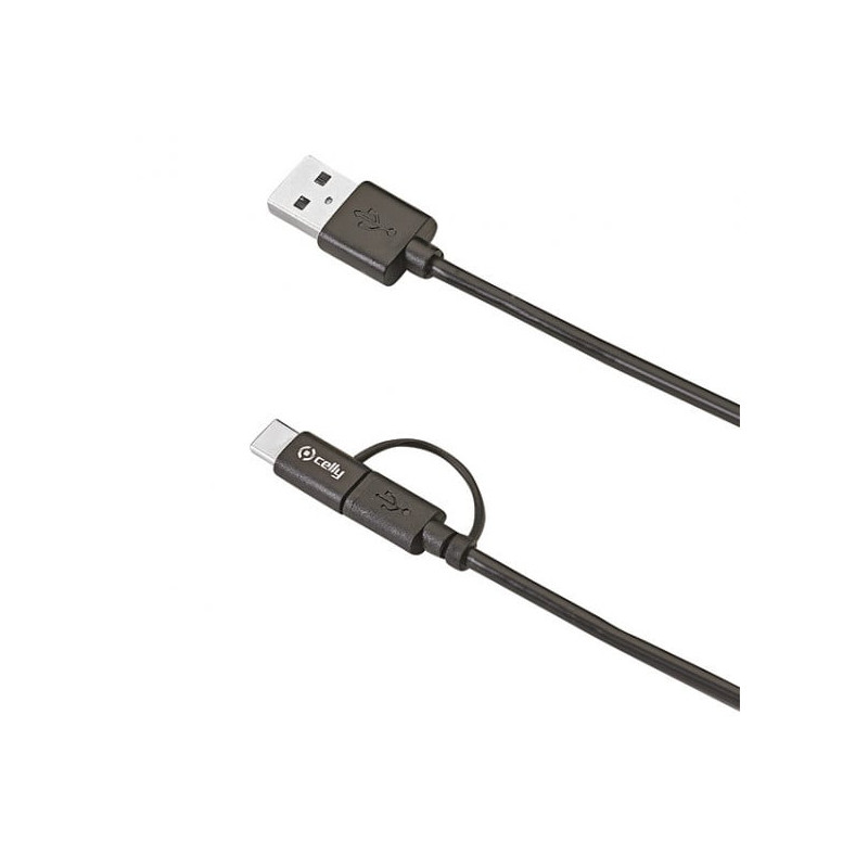 cavo micro usb celly con adattatore usb type-c 1 m nero [usbcmicro]