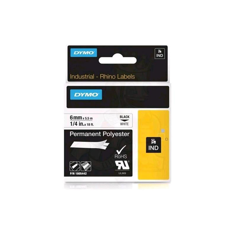 Nastro in poliestere dymo d1 rhinopro 12mmx5.5mt colore bianco stampa