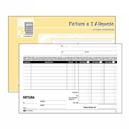 blocco fatture 3 aliquote iva edipro 2 copie 50 fogli autoricalcanti