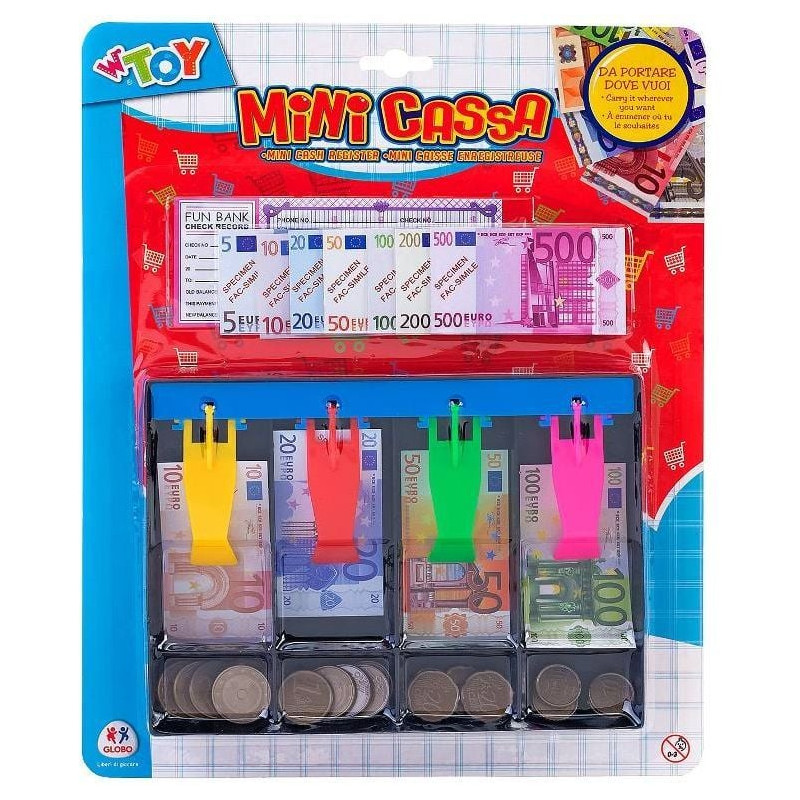 cassa con monete e banconote globo mini