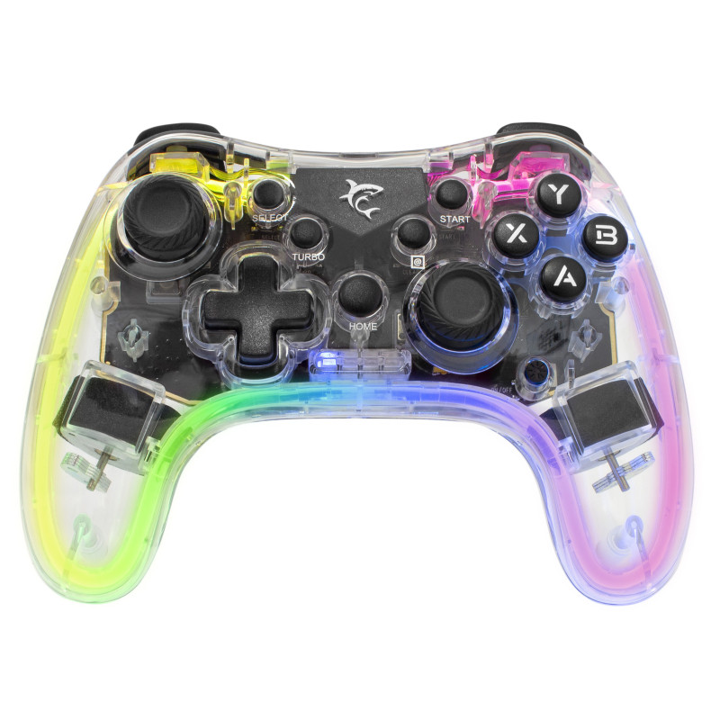 controller white shark joypad rgb led e doppia vibrazione wireless