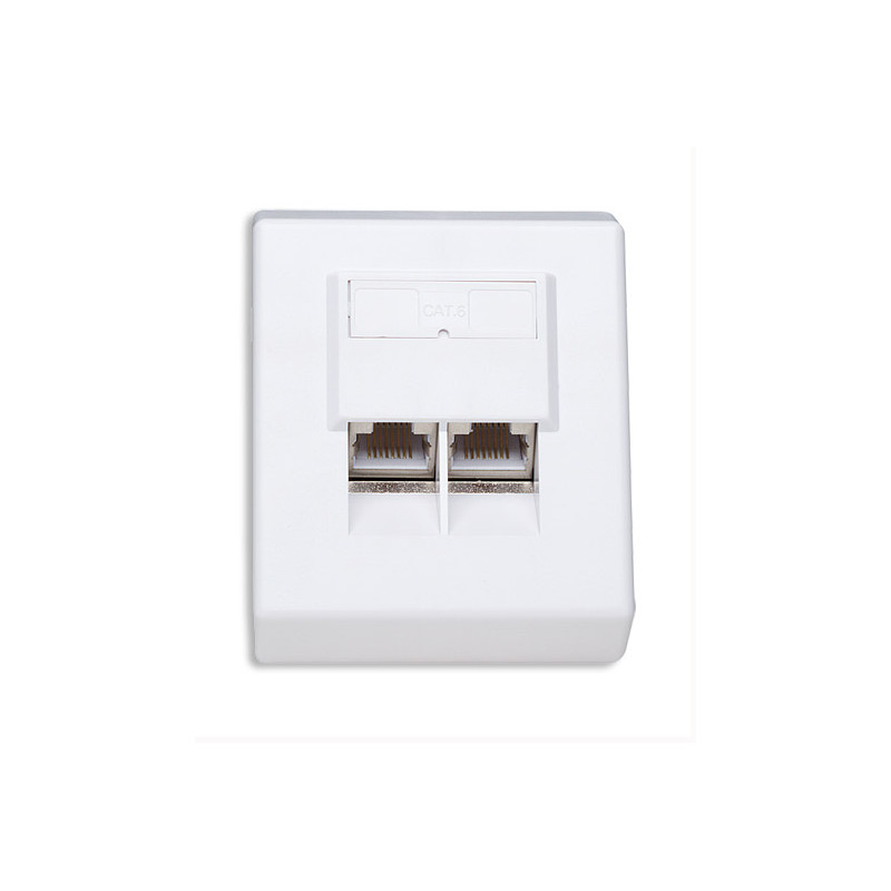 presa a muro rj45 cat 6 esterna 2 porte, ftp, colore bianco