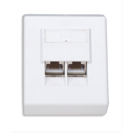 presa a muro rj45 cat 6 esterna 2 porte, ftp, colore bianco