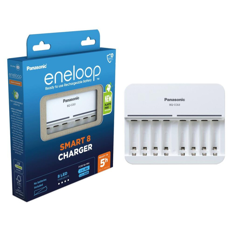 caricabatteria panasonic eneloop bq-cc63e per 1 a 8 batterie
