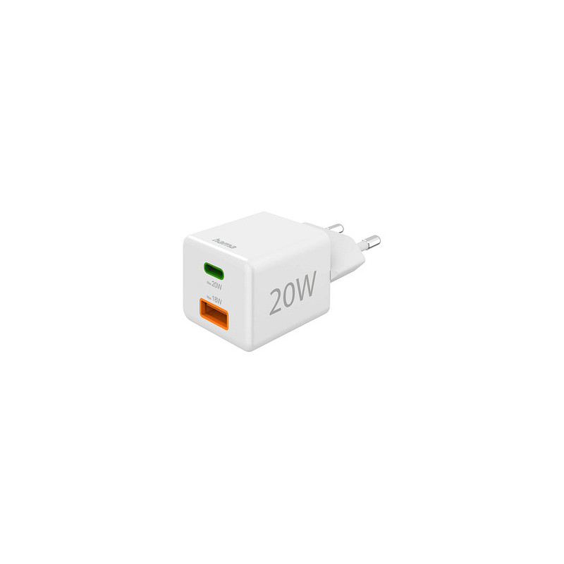 alimentatore di rete hama mini 1x usb-c pd/1x usb-a qc 20w