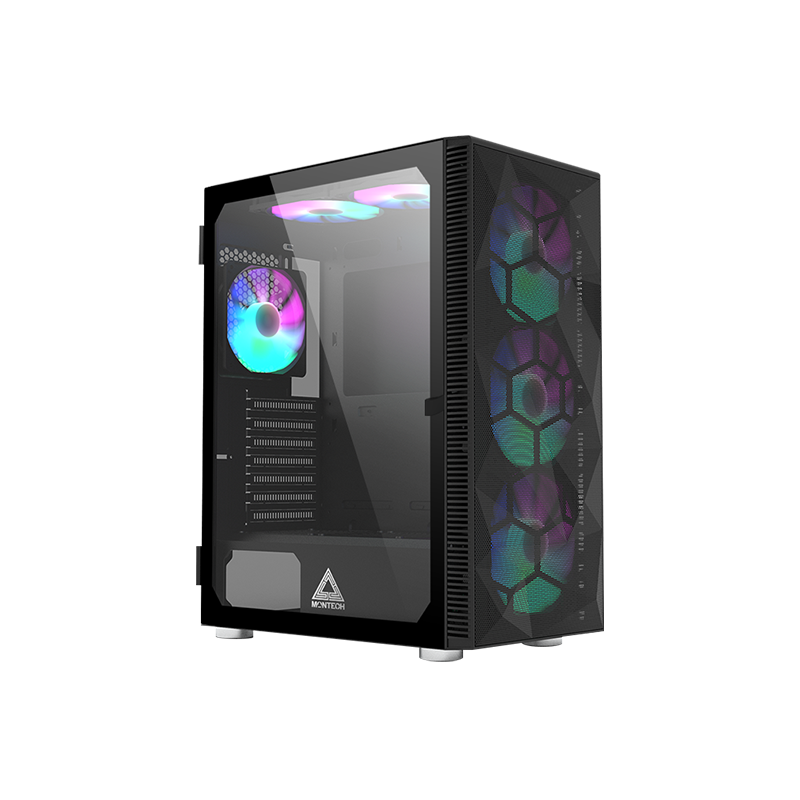 case montech x3 mesh midi-tower ventole rgb vetro temperato nero