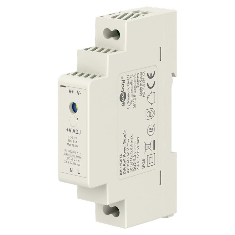 alimentatore goobay 59574 per guida din 5v/2.4a/12w bianco [59574]