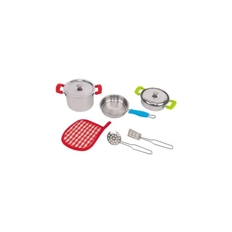 giocattolo globo set pentoline in metallo con accessori cucina 8pz