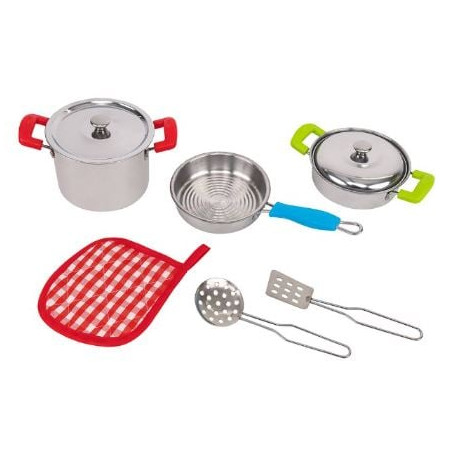 giocattolo globo set pentoline in metallo con accessori cucina 8pz
