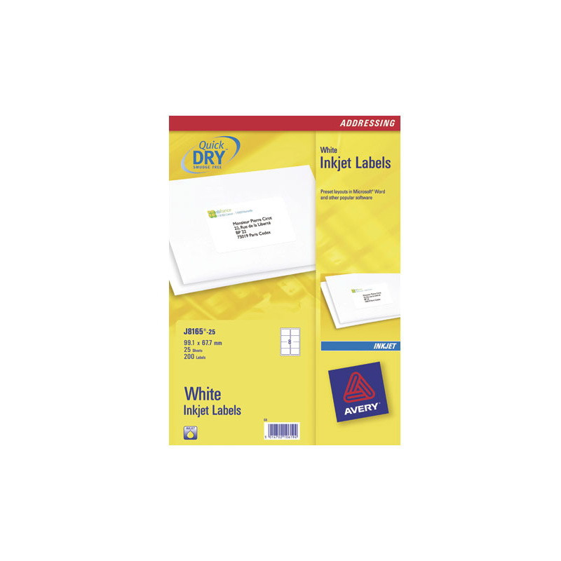 etichette avery inkjet bianche j8165-25fogli (8 etichette/foglio