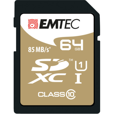 64gb scheda sd emtec sdxc classe 10 gold + kartenblister [ecmsd64gx10gp]
