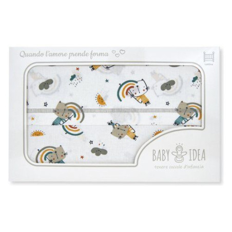 set completo lenzuola baby idea per lettino fantasia in cotone beige