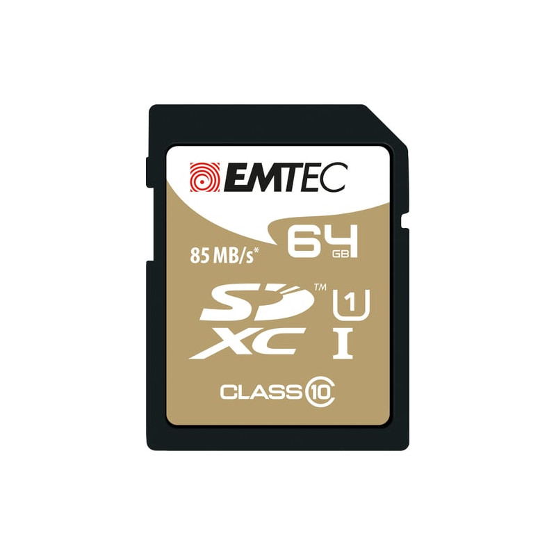 64gb scheda sd emtec sdxc classe 10 gold + kartenblister [ecmsd64gx10gp]