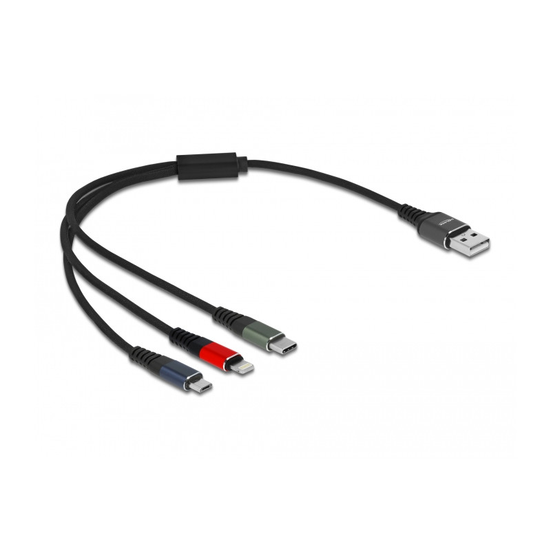 cavo delock 3in1 lightning/micro-usb/usb-c 30cm nero/rosso