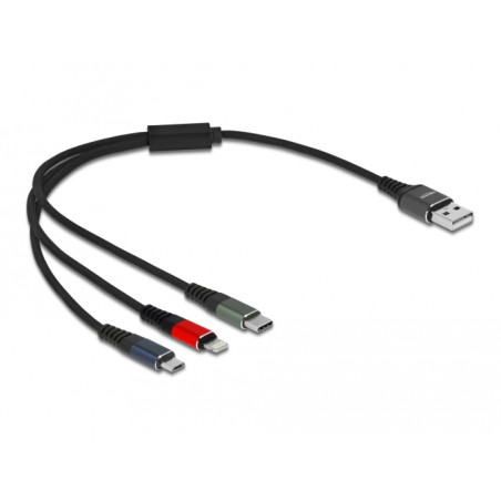 cavo delock 3in1 lightning/micro-usb/usb-c 30cm nero/rosso