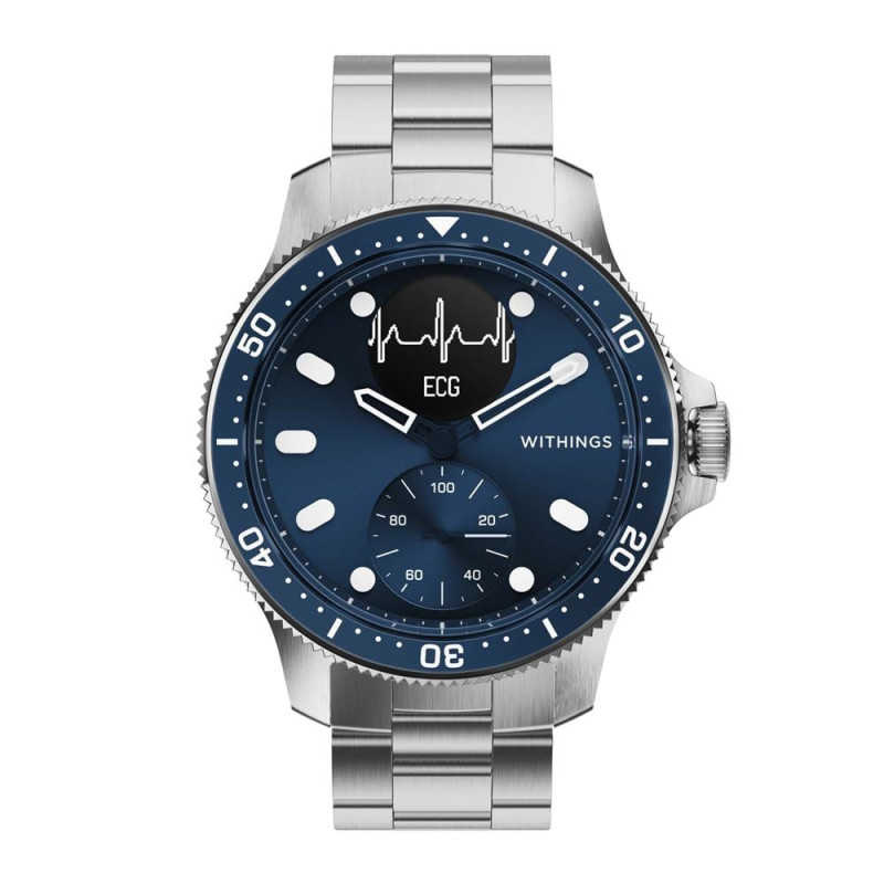 smartwatch withings scanwatch horizon spo2 sportivo gps 43mm blu/argento