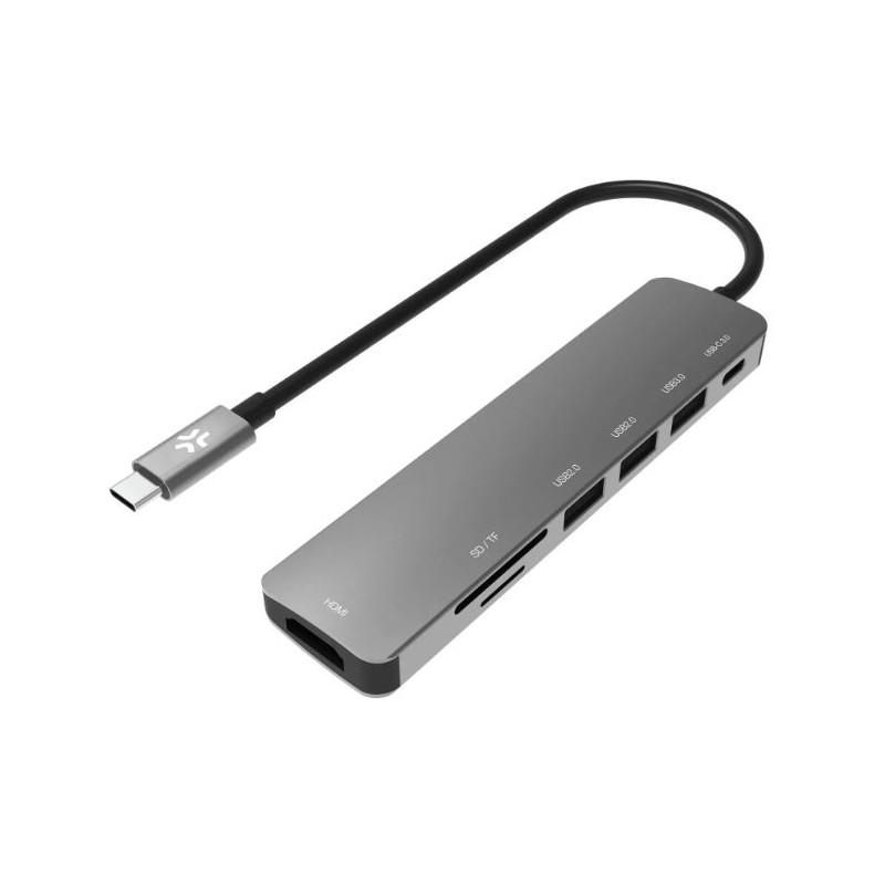 hub usb celly usb-c a 3 usb-a grigio [prohub7in1sv]