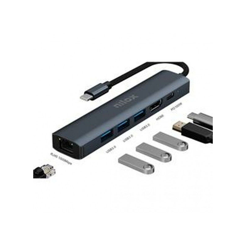 docking station nilox usb tipo-c grigio [nxdsusbc06]