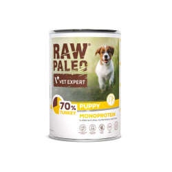 cibo umido vetexpert raw paleo puppy monoprotein con tacchino per