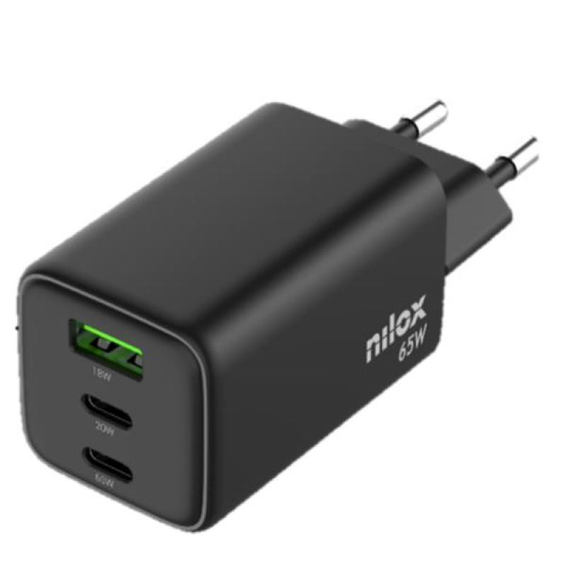 alimentatore da rete nilox gan 65w 3 porte [nxganusbc65]