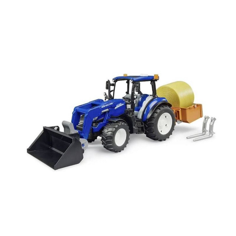 modellino bruder trattore new holland t5.120 con caricatore/rimorchio