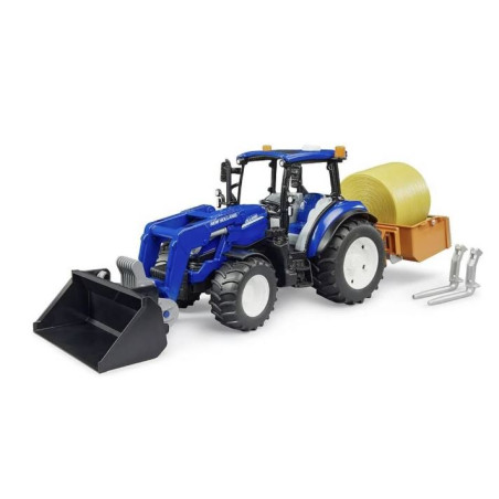 modellino bruder trattore new holland t5.120 con caricatore/rimorchio