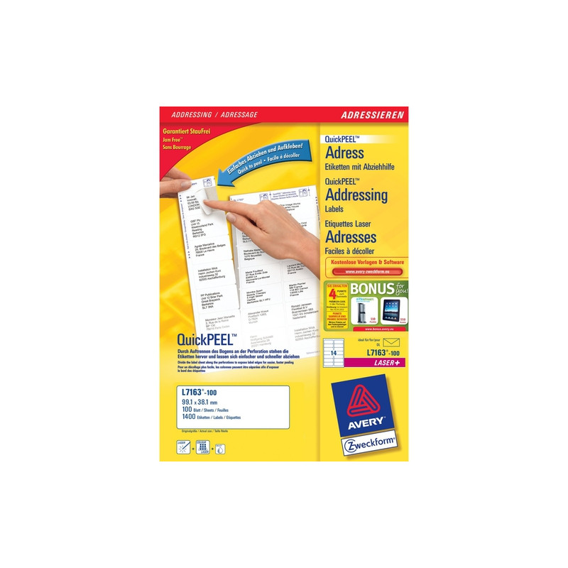 etichette avery laser bianche l7163-100 fogli (14 etichette/foglio