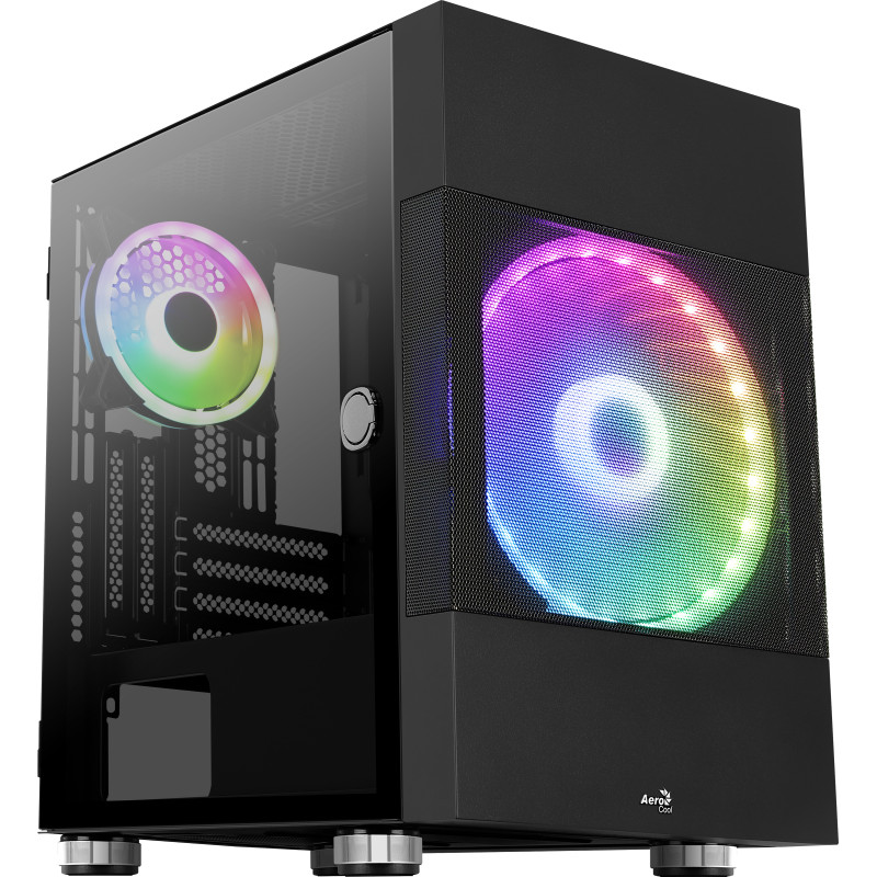 case aerocool atomic v1 mini-tower argb vetro temperato nero