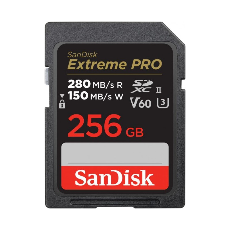 256gb scheda sdxc sandisk extreme pro 280/150mb/s classe 10 nero