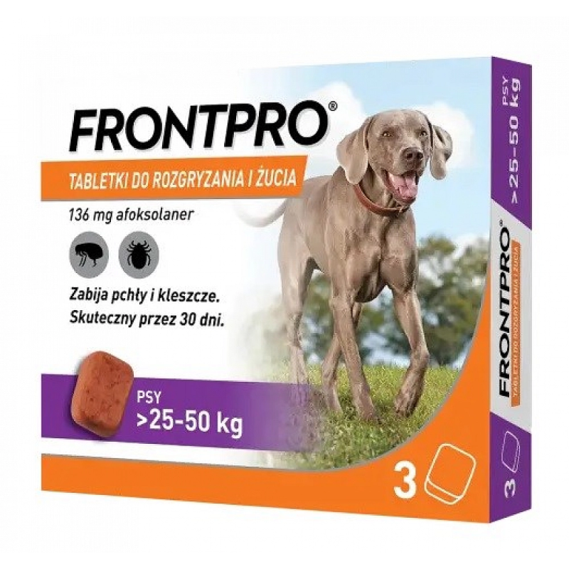 compresse contro pulci e zecche frontpro per cane 25-50kg 3x136mg