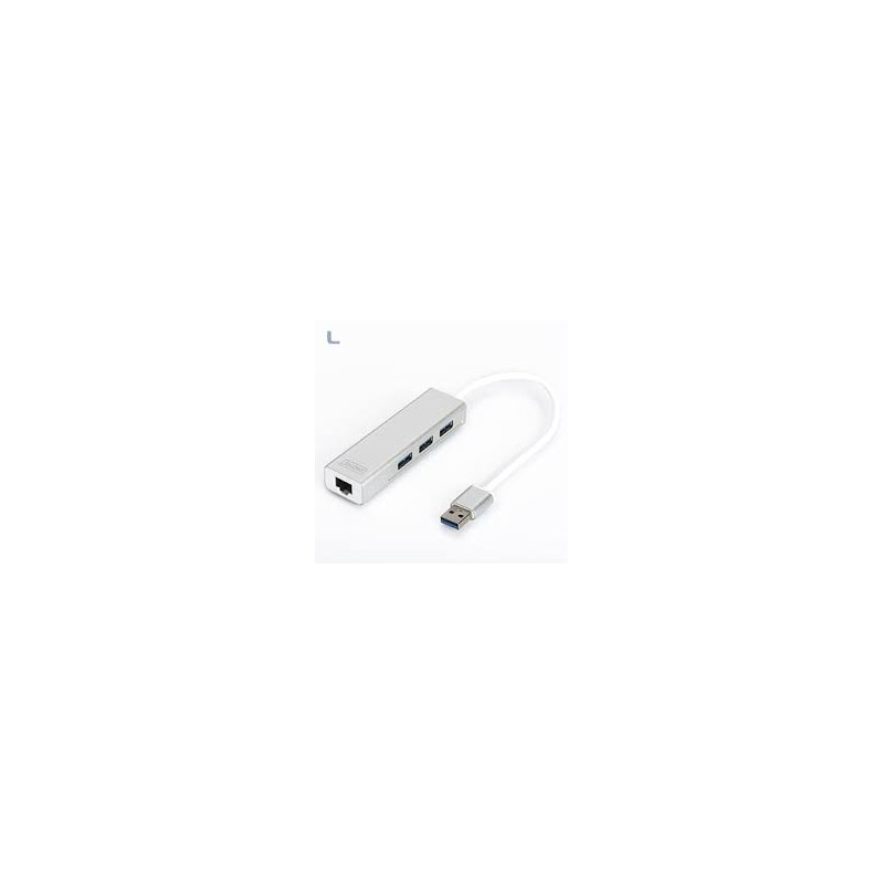 hub usb digitus usb 3.0 3 porte e adattatore a gigabit lan [da702501]