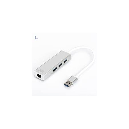 hub usb digitus usb 3.0 3 porte e adattatore a gigabit lan [da702501]