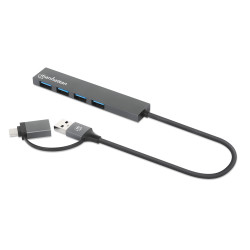 hub usb manhattan 181006 usb 3.2 a 4 porte grigio [181006]