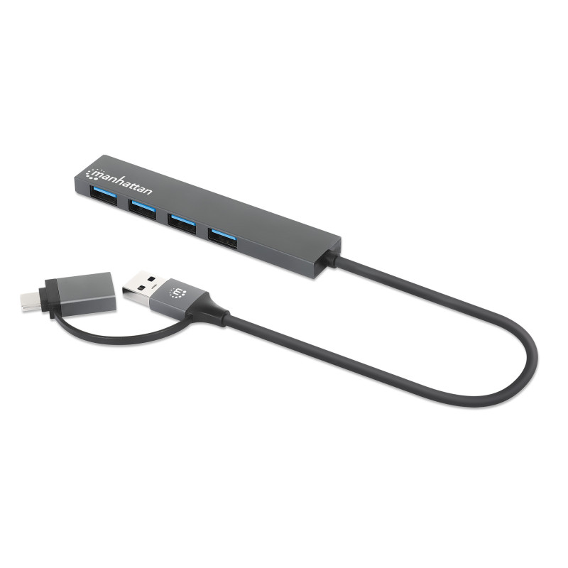 hub usb manhattan 181006 usb 3.2 a 4 porte grigio [181006]