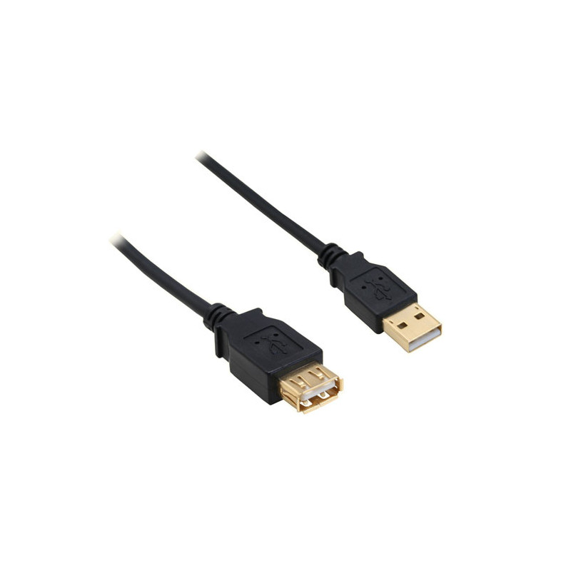 cavo inline usb 2.0 type a, m/f pin dorati, 1m nero [34610s]