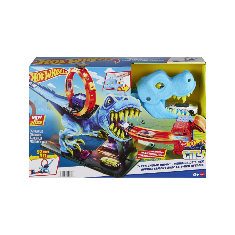 giocattolo hot wheels city pista acrobatica da corsa con t-rex