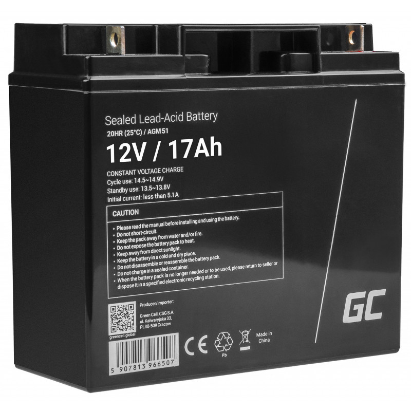 batteria green cell agm 12v 17ah per tosaerba/scooter/barca/sedia