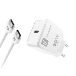 caricabatterie da rete cellularline per iphone 15 30w cavo usb-c