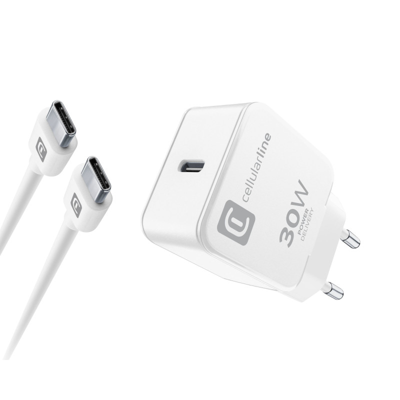 caricabatterie da rete cellularline per iphone 15 30w cavo usb-c