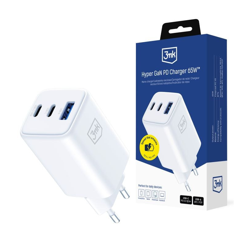 alimentatore da rete 3mk hyper gan charger 65w bianco [az3mktl3m007675]