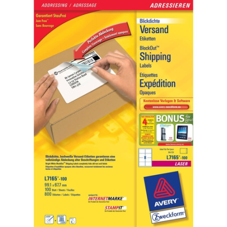 etichette avery laser bianche l7165-100 fogli (8 etichette/foglio