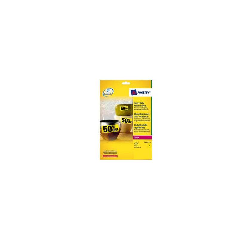 etichette in poliestere avery l6107-20 fogli giallo fluo 99,1x42,3mm