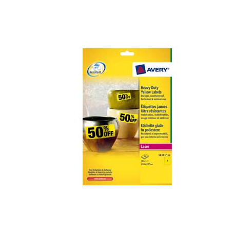 etichette in poliestere avery l6107-20 fogli giallo fluo 99,1x42,3mm